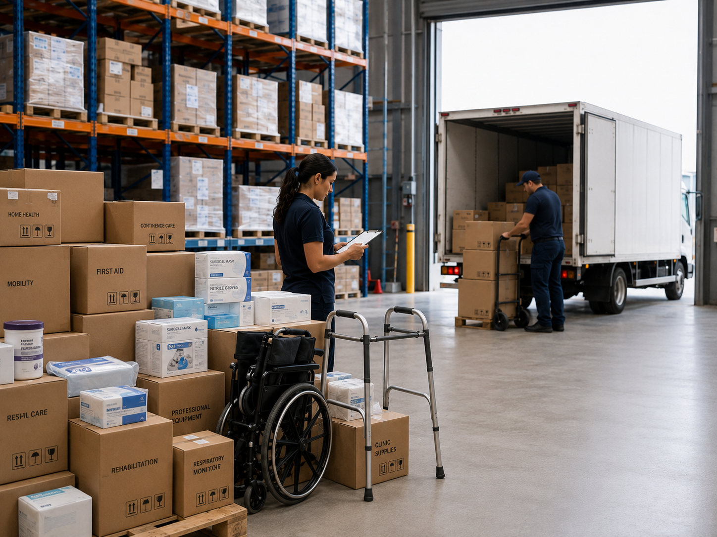 Farsight Med fulfilment floor in Doha, palletised medical supply staged for regional delivery